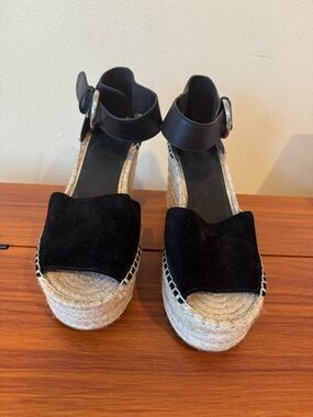 Marc Fisher Black Suede Espadrille Platform Sandals with Ankle Strap